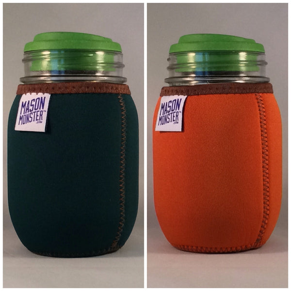 Eco Insulator™ - Pint - Reversible (Dark Green / Orange with Brown Binding & Stitching)
