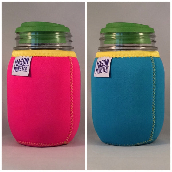 Eco Insulator™ - Pint - Reversible (Hot Pink / Light Blue with Yellow Binding & Stitching) - "The Beach Ball"