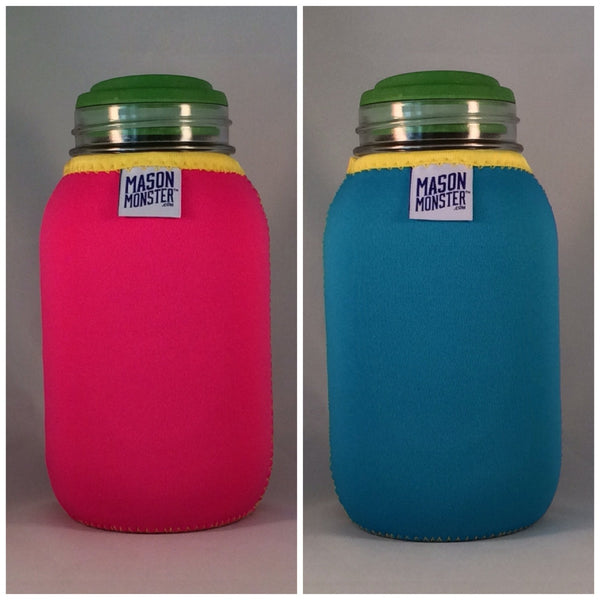 Eco Insulator™ - Quart - Reversible (Hot Pink / Light Blue with Yellow Binding & Stitching) - "The Beach Ball"