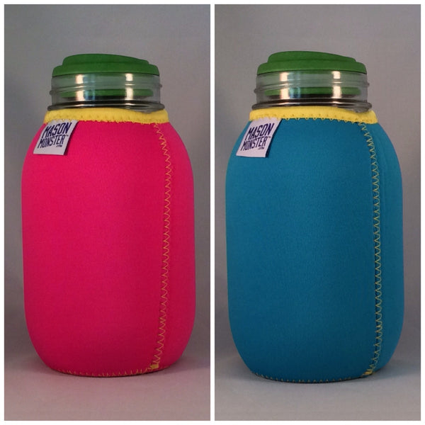 Eco Insulator™ - Quart - Reversible (Hot Pink / Light Blue with Yellow Binding & Stitching) - "The Beach Ball"