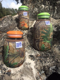 Eco Insulator™ - Jelly Jar - Reversible (Woodland & Wetland CAMO with Brown Binding & Stitching)