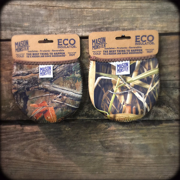 Eco Insulator™ - Pint - Reversible (Woodland & Wetland CAMO with Brown Binding & Stitching)