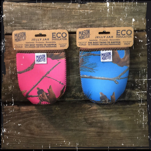 Eco Insulator™ - Jelly Jar- Reversible (Pink & Blue CAMO with Brown Binding & Stitching)